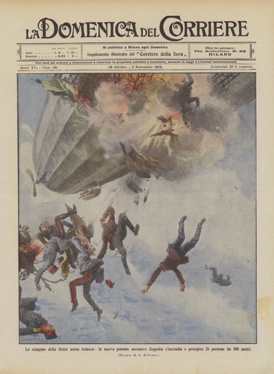 Die Unglücke der deutschen Luftflotte, das neue mächtige Zeppelin-Luftschiff fängt Feuer und stürzt ab von Achille Beltrame