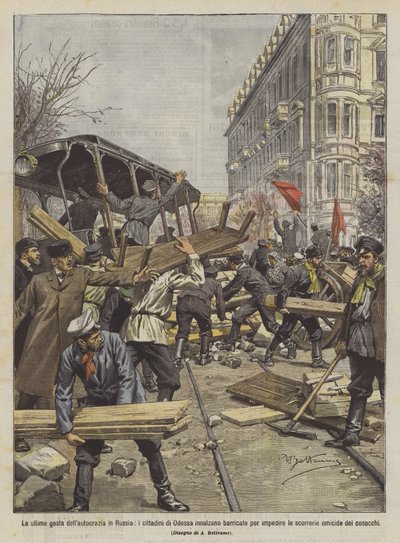 Die letzten Taten der Autokratie in Russland, die Bürger von Odessa errichten Barrikaden, um zu verhindern von Achille Beltrame