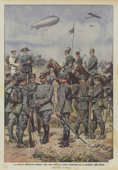 Die Uniformen der italienischen Armee, wie die Männer gekleidet sind, die für die Größe des Vaterlandes kämpfen von Achille Beltrame