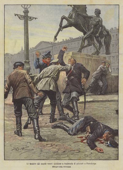 Die Rache des russischen Volkes, heimtückische Ermordung von Polizisten in St. Petersburg von Achille Beltrame