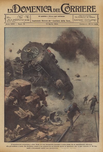 Das aufregende Abenteuer einer Lokomotive in New York, die von einem verrückten Lokführer gefahren wird von Achille Beltrame