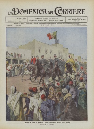 Der triumphale Einzug von General Lequio in Zavia, von den Einheimischen begeistert empfangen von Achille Beltrame