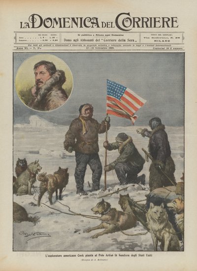 Der amerikanische Entdecker Cook pflanzt die Flagge der Vereinigten Staaten am Nordpol von Achille Beltrame