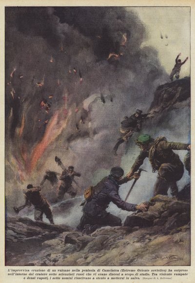 Der plötzliche Ausbruch eines Vulkans auf der Halbinsel Kamtschatka (Ferner Osten der Sowjetunion) von Achille Beltrame