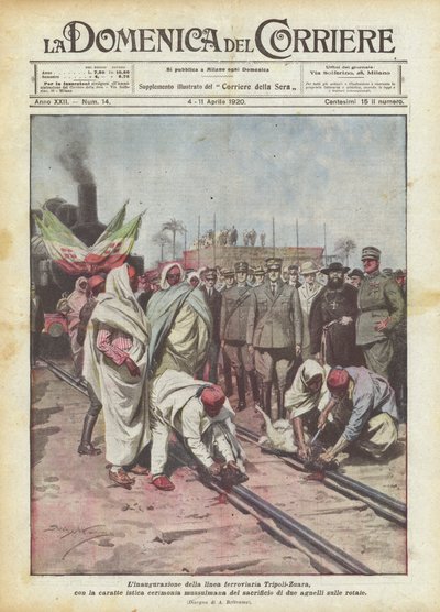 Die Einweihung der Eisenbahnlinie Tripolis-Zuara mit der charakteristischen muslimischen Zeremonie von Achille Beltrame