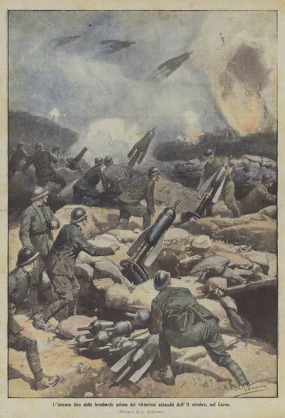 Das intensive Bombardement vor den siegreichen Angriffen am 11. Oktober auf dem Karst von Achille Beltrame