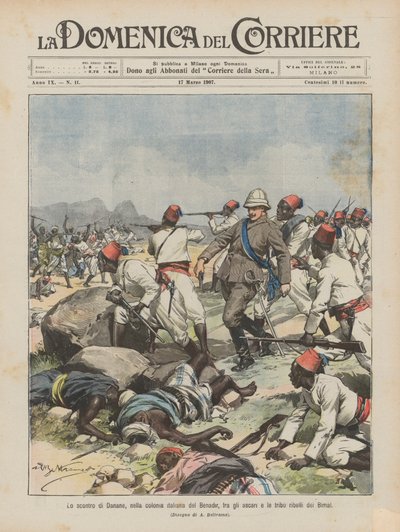 Das Gefecht von Danane in der italienischen Kolonie Benadir zwischen Askaris und den rebellischen Bimal-Stämmen von Achille Beltrame