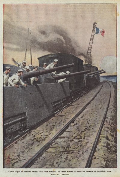 Die wachsame Arbeit der italienischen Seeleute an der Adriaküste, ein bewaffneter Zug vereitelt einen Versuch? von Achille Beltrame