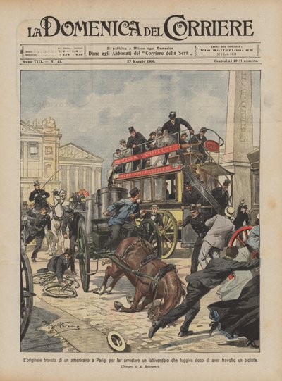Die originelle Idee eines Amerikaners in Paris, um einen fliehenden Milchmann zu verhaften von Achille Beltrame
