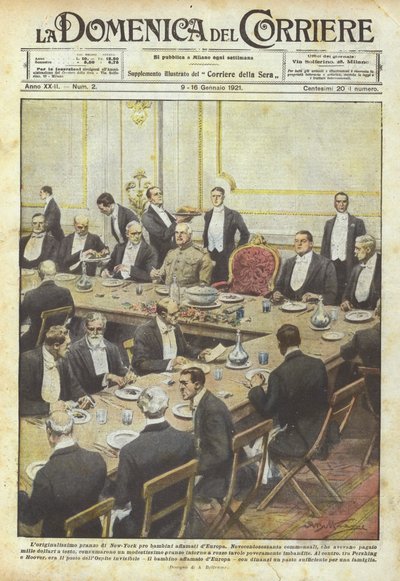 Das originelle Mittagessen in New York für hungernde Kinder in Europa von Achille Beltrame