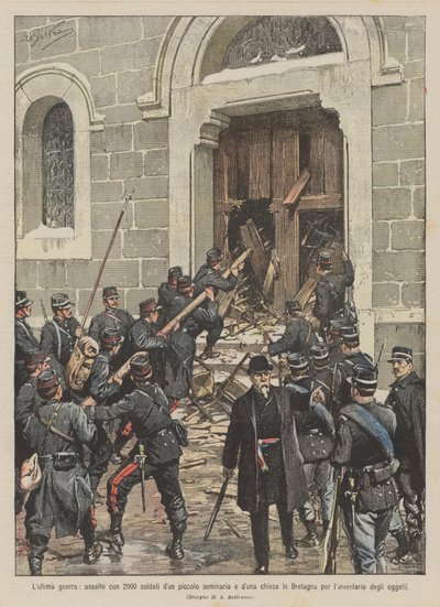 Der letzte Krieg, Angriff von 2000 Soldaten auf ein kleines Seminar und eine Kirche in der Bretagne von Achille Beltrame