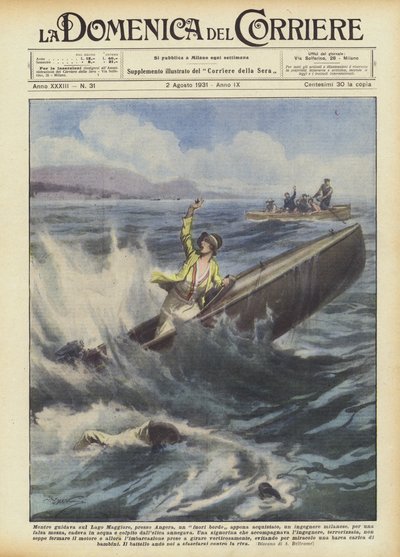Während er auf dem Lago Maggiore bei Angera ein gerade gekauftes Motorboot fuhr? von Achille Beltrame
