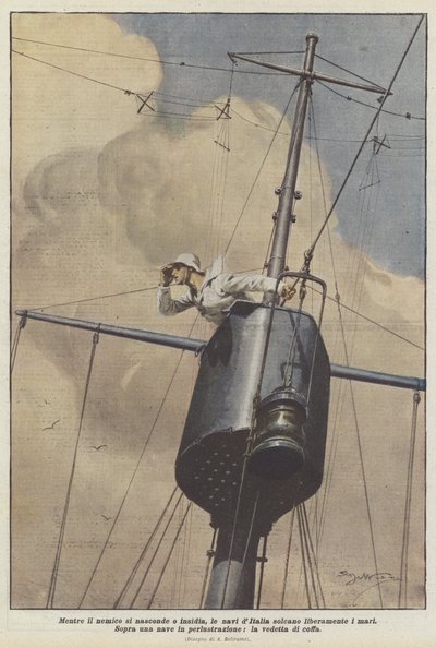 Während Sich Der Feind Versteckt Oder Hinterhältig Ist, Durchqueren Die Italienischen Schiffe Frei Die Meere von Achille Beltrame