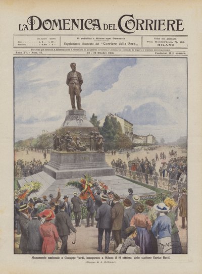 Nationaldenkmal für Giuseppe Verdi, eingeweiht in Mailand am 10. Oktober, vom Bildhauer Enrico Butti von Achille Beltrame
