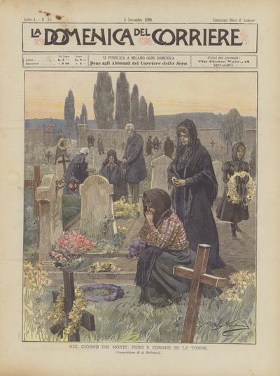 Am Tag der Toten, Blumen und Kränze auf den Gräbern von Achille Beltrame