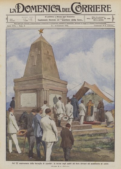 Zum 20. Jahrestag der Schlacht von Agordat, die Messe auf den Wällen des Forts vor dem Denkmal für die Gefallenen von Achille Beltrame