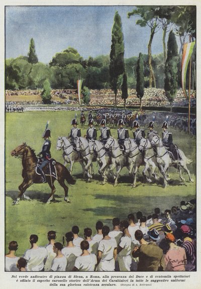 Im grünen Amphitheater der Piazza di Siena in Rom, in Anwesenheit des Duce und hunderttausend Zuschauern von Achille Beltrame