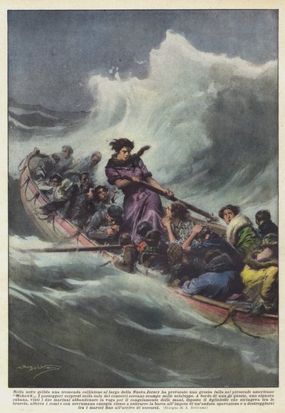 In der kalten Nacht verursachte eine schreckliche Kollision vor der Küste von New Jersey ein großes von Achille Beltrame