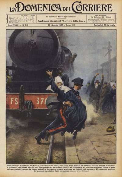 Im Bahnhof von Marsala, bei der Ankunft eines Zuges, blieb eine Nonne in der Mitte stehen von Achille Beltrame