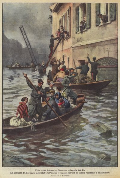 Das vom Po überflutete Gebiet um Piacenza von Achille Beltrame