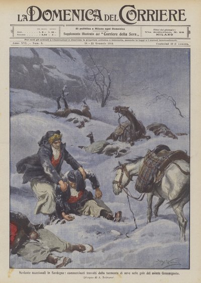 Außergewöhnliche Schneefälle in Sardinien, Händler von Schneesturm in den Schluchten des Monte Gennargentu erfasst von Achille Beltrame