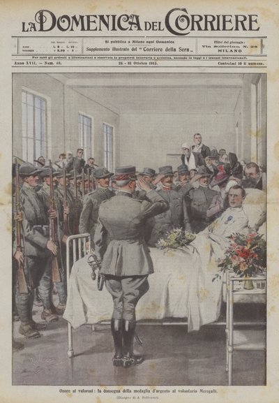 Ehre den Tapferen, die Verleihung der Silbermedaille an den Freiwilligen Meregalli von Achille Beltrame