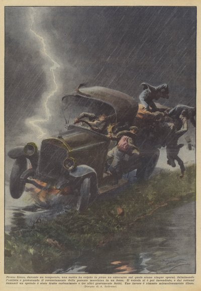 Bei Siena wurde während eines Gewitters ein Lastwagen von einem Blitz getroffen, auf dem... von Achille Beltrame