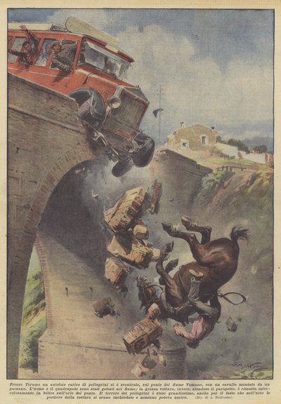Bei Teramo kollidierte ein Bus voller Pilger auf der Brücke des Flusses Vomano von Achille Beltrame