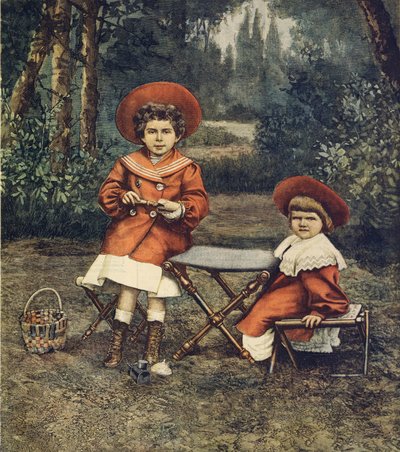 Prinzessinnen Jolanda und Mafalda, Töchter des Königs, in den Gärten des Quirinal von Achille Beltrame