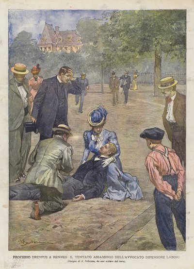 Der Dreyfus-Prozess in Rennes, der versuchte Mord am Verteidiger Labori von Achille Beltrame
