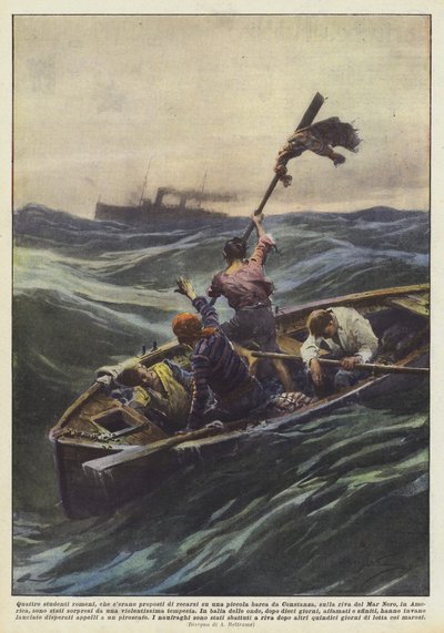 Vier rumänische Studenten, die sich vorgenommen hatten, mit einem kleinen Boot von Constanza? von Achille Beltrame