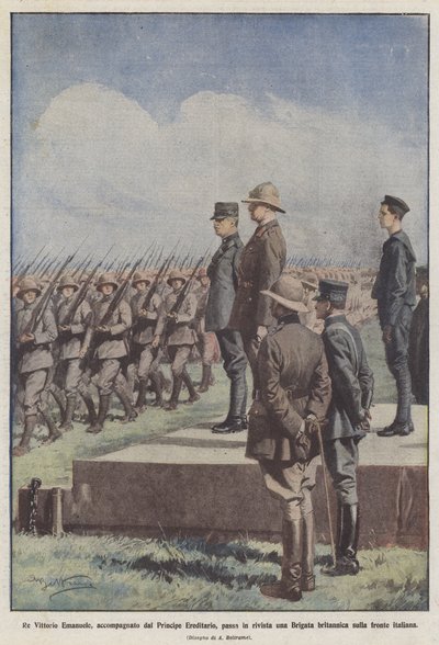 König Vittorio Emanuele, Begleitet Vom Kronprinzen, Inspiziert Eine Brigade von Achille Beltrame