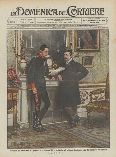 Erwachen des Liberalismus in Spanien, König Alfons XIII. im Gespräch mit Minister Canalejas von Achille Beltrame