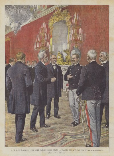 Der König informiert die hohen Staatsämter über die Geburt der Prinzessin Jolanda Margherita von Achille Beltrame