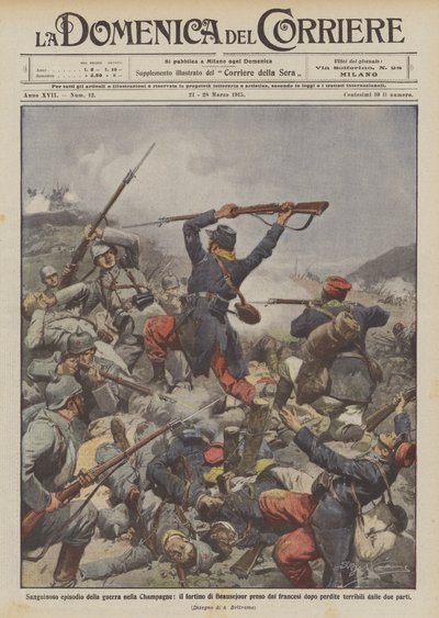 Blutiges Ereignis des Krieges in der Champagne, das Fort Beausejour von den Franzosen erobert von Achille Beltrame