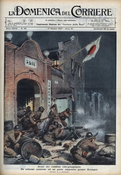Zweiter Japanisch-Chinesischer Krieg (1937-1945): Zusammenstöße in der Nähe von Shanghai. Illustration von Achille Beltrame in 