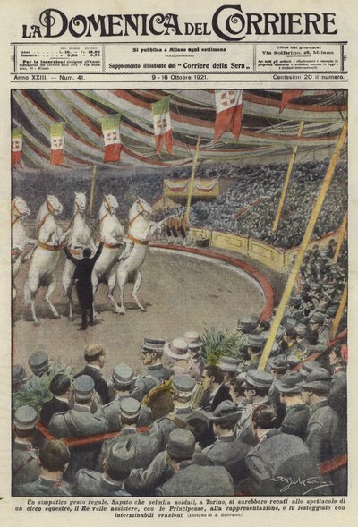 Soldaten beobachten Pferdevorführungen in einem Zirkus in Turin von Achille Beltrame