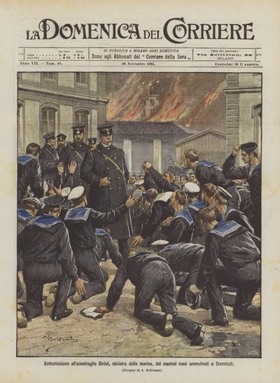 Unterwerfung unter Admiral Birilef, Marineminister, der meuternden russischen Matrosen in Kronstadt von Achille Beltrame