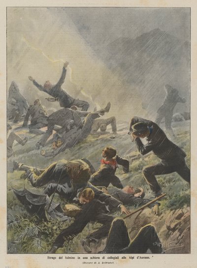 Blitzschlag tötet eine Gruppe von Schülern in den Alpen von Aurano von Achille Beltrame