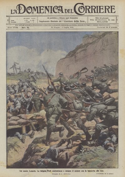 Auf dem Monte Lemerle, die Brigade Forli greift an und verfolgt den Feind mit dem Bajonett im Rücken von Achille Beltrame