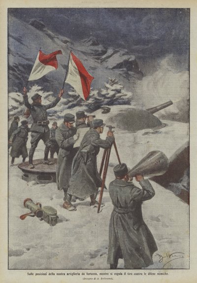 Auf den Positionen unserer Festungsartillerie, während das Feuer gegen die feindlichen Verteidigungen eingestellt wird von Achille Beltrame