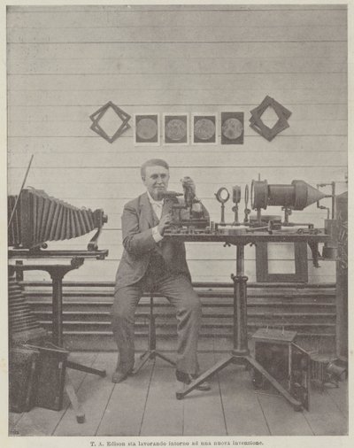 T. A. Edison arbeitet an einer neuen Erfindung von Achille Beltrame