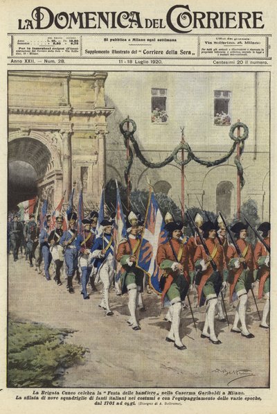 Die Brigata Cueno feiern das Festa delle Bandiere von Achille Beltrame