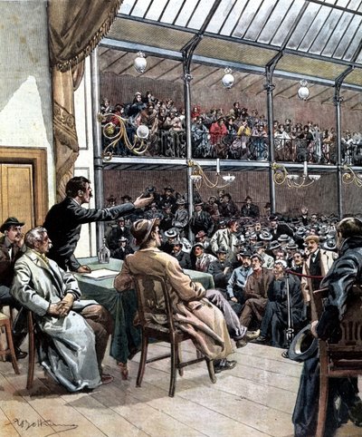 Das Auftreten der ersten Gewerkschaften in Mailand im Jahr 1901 (Illustration von Beltrame, La Domenica del Corriere, 1901) von Achille Beltrame