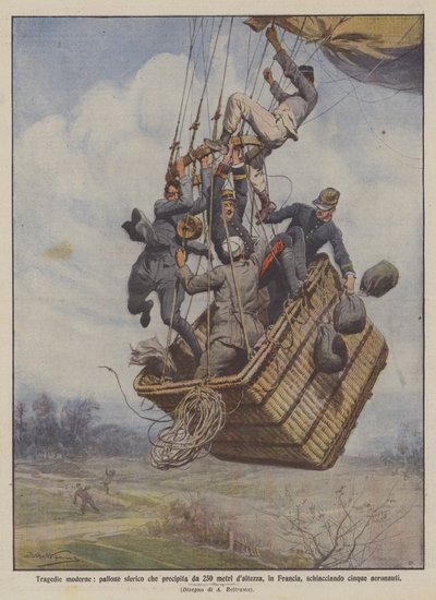 Moderne Tragödien, ein Ballon stürzt aus 250 Metern Höhe in Frankreich ab und zerquetscht fünf Aeronauten von Achille Beltrame