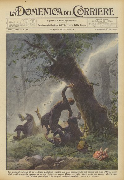 Drei junge Kleriker eines religiösen Kollegs, die zu einem Spaziergang in der Nähe des Sees aufbrachen? von Achille Beltrame