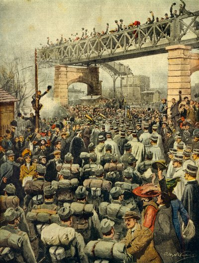 Triumphale Rückkehr italienischer Truppen aus Libyen in Mailand, Illustrator Achille Beltrame (1871-1945), aus La Domenica del Corriere, 26. Januar 1913 von Achille Beltrame