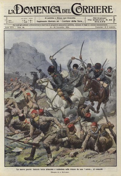 Türkische Infanterie wird in den Schützengräben von einer Kompanie Kosaken angegriffen von Achille Beltrame