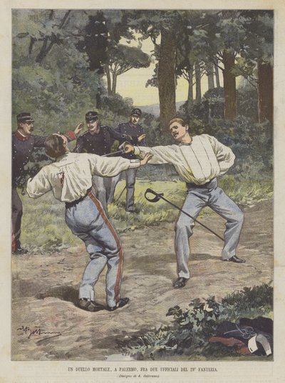 Ein tödliches Duell in Palermo zwischen zwei Offizieren des 29. Infanterieregiments von Achille Beltrame