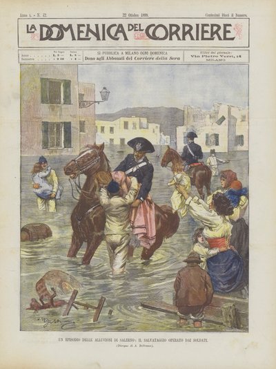 Ein Vorfall bei den Überschwemmungen von Salerno, die Rettung durch Soldaten von Achille Beltrame